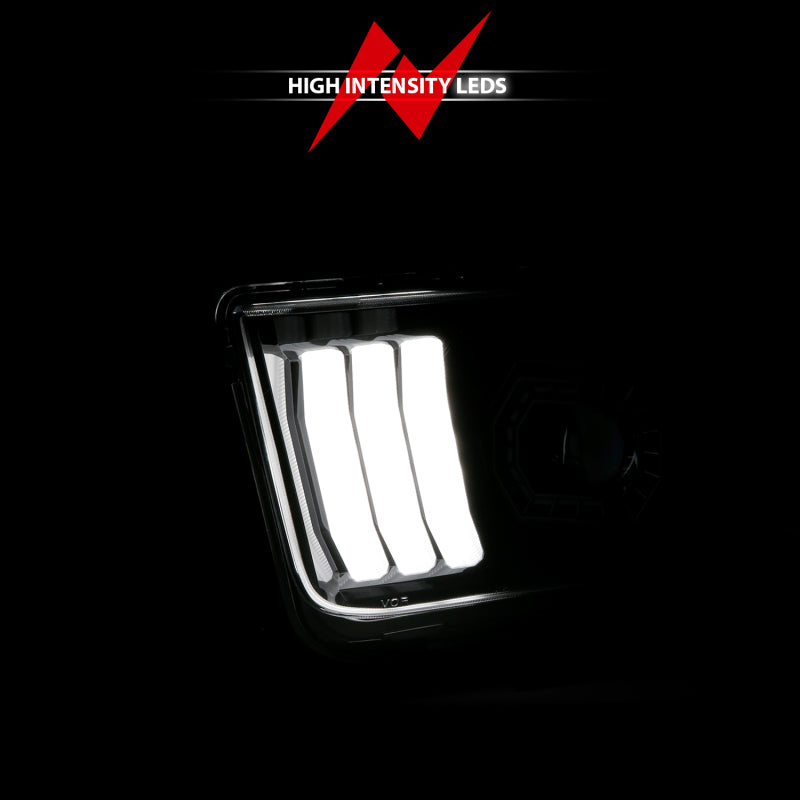 ANZO 05-09 Ford Mustang (w/Factory Halogen HL Only) Projector Headlights w/Light Bar Black Housing - Burkken Auto Parts