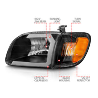 ANZO 00-04 Toyota Tundra (Fits Reg/Acc Cab Only) Crystal Headlights w/Light Bar Black w/Corner Light - Burkken Auto Parts