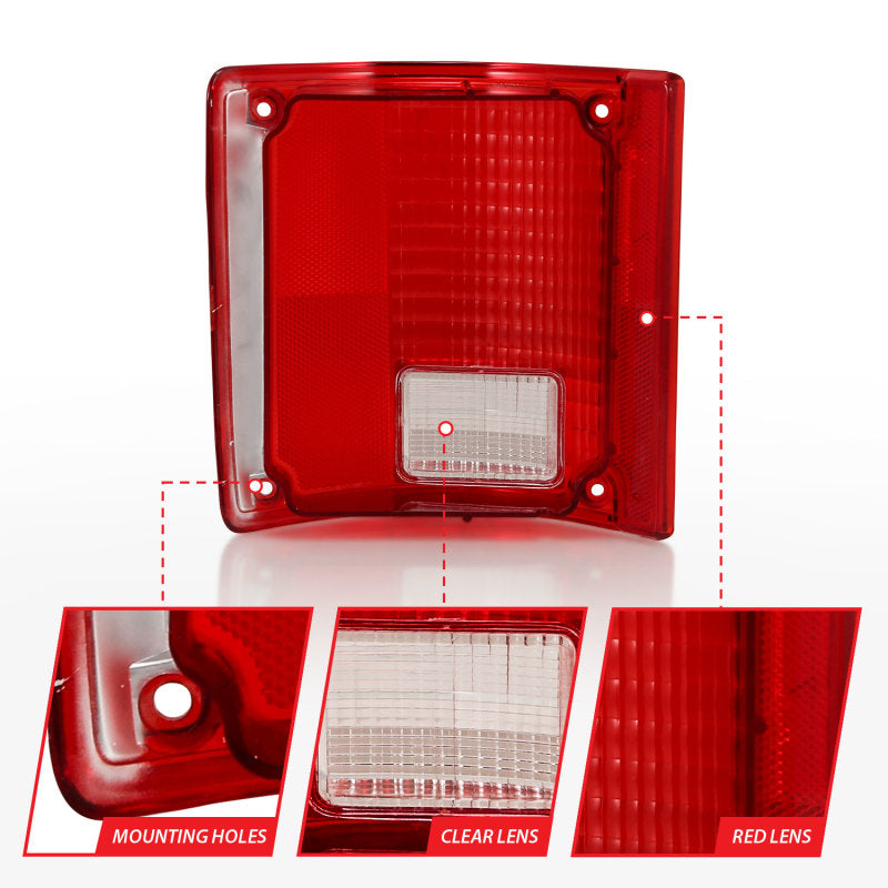ANZO 1978-1991 Chevy Blazer Taillight Red/Clear Lens w/o Chrome Trim Fleetside (OE Replacement) - Burkken Auto Parts