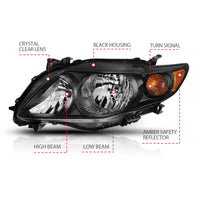ANZO 2009-2010 Toyota Corolla Crystal Headlight Black Amber - Burkken Auto Parts