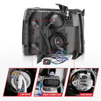 ANZO 2007-2013 Chevrolet Silverado 1500 Projector Headlights w/ Halo Black - Burkken Auto Parts