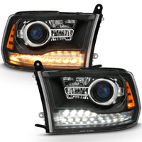 ANZO 2009-2018 Dodge Ram 1500 Projector Headlights Plank Style Halo w/Switchback Matte Black - Burkken Auto Parts