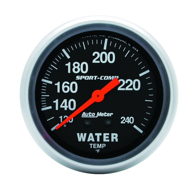 Autometer Sport-Comp 2-5/8in 120-240 F Mechanical Water Temp Gauge 12ft Tubing - Burkken Auto Parts