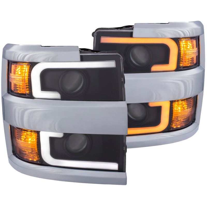 ANZO Projector Headlights 15-17 Chevrolet Silverado 2500HD / 3500HD Black w/ Chrome Rim - Burkken Auto Parts