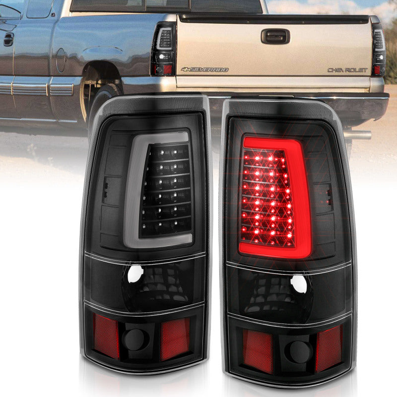 ANZO 2003-2006 Chevy Silverado 1500 LED Taillights Plank Style Black w/Clear Lens - Burkken Auto Parts