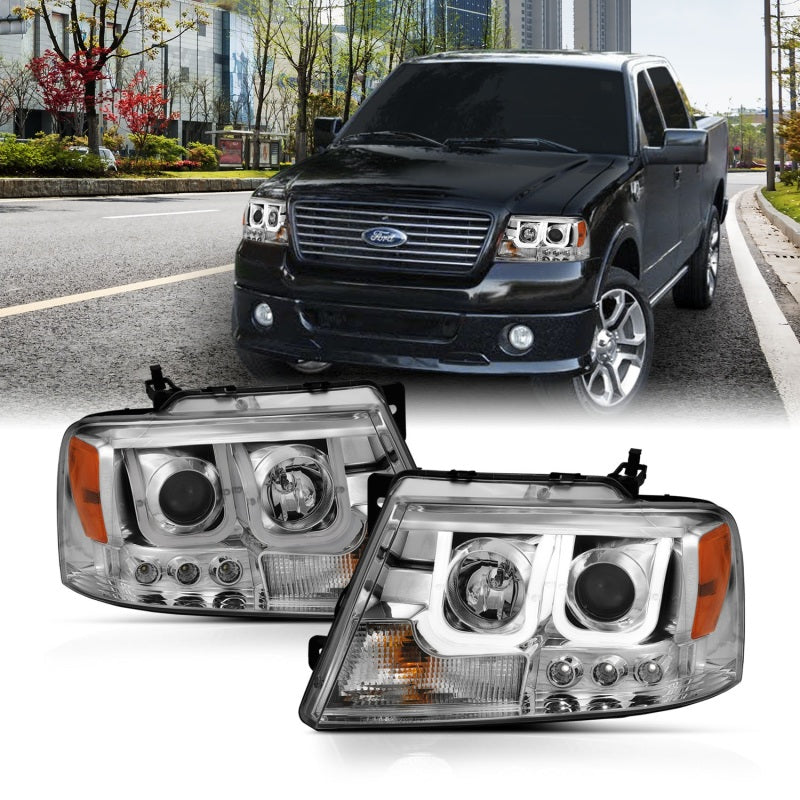 ANZO 2004-2008 Ford F-150 Projector Headlights w/ U-Bar Chrome - Burkken Auto Parts