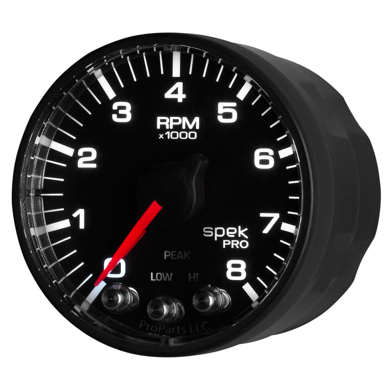 Autometer Spek-Pro Black 2 1/16 inch 8K RPM Tach w/ Shift Light and Peak Memory - Burkken Auto Parts