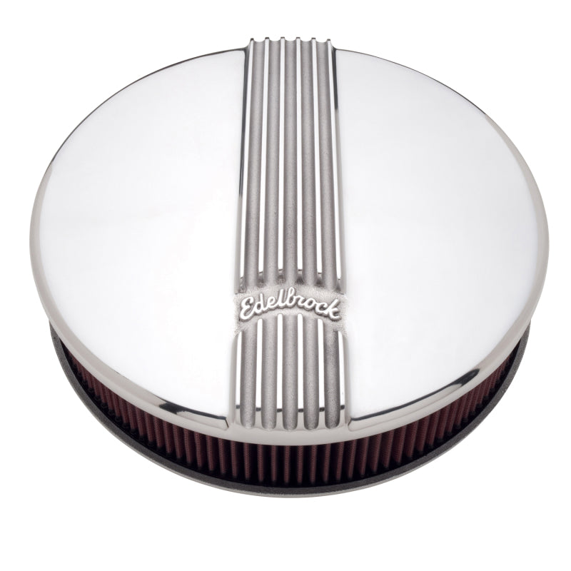 Edelbrock Air Cleaner Classic Series Round Aluminum Top Cloth Element 14In Dia X 3 9In Polished - Burkken Auto Parts