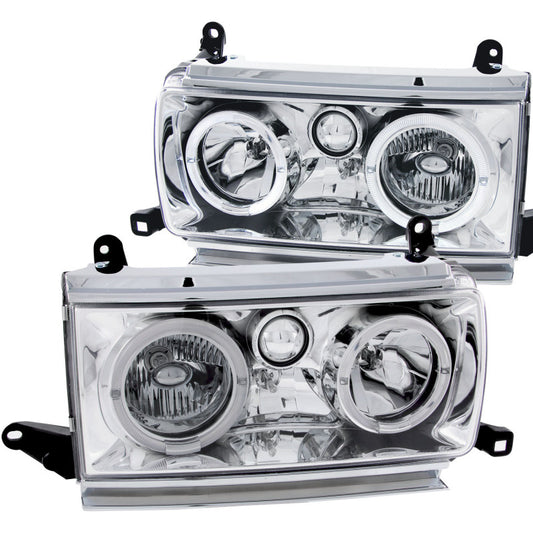 ANZO 1991-1994 Toyota Land Cruiser Crystal Headlights w/ Halo Chrome - Burkken Auto Parts