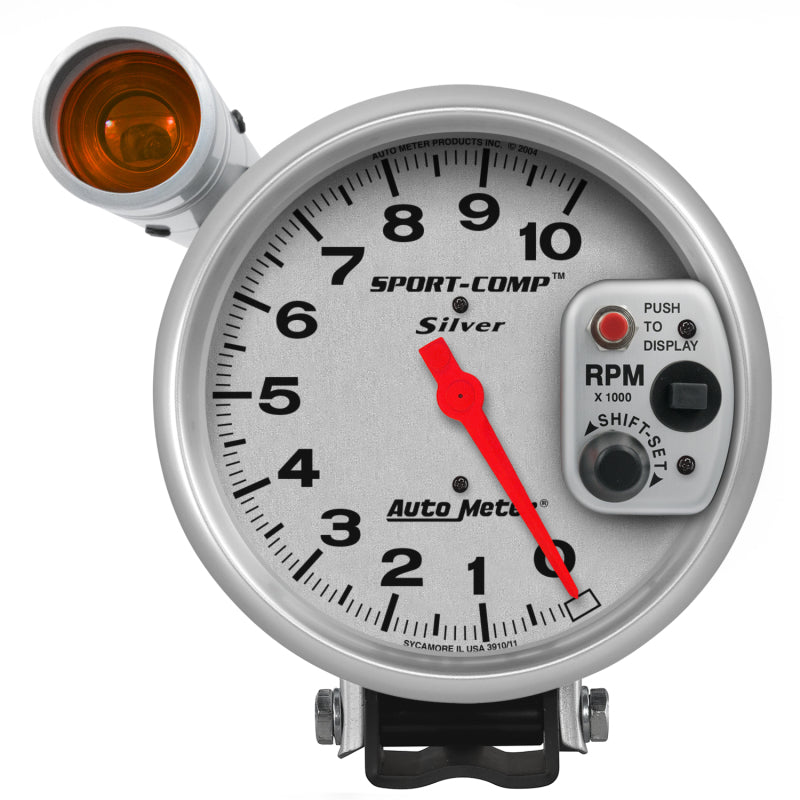Autometer Sport-Comp 5 inch 10K RPM Shift Light Silver Tach - Burkken Auto Parts