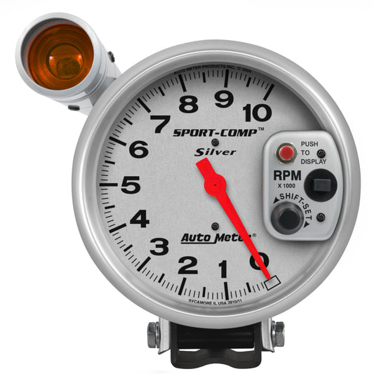 Autometer Sport-Comp 5 inch 10K RPM Shift Light Silver Tach - Burkken Auto Parts