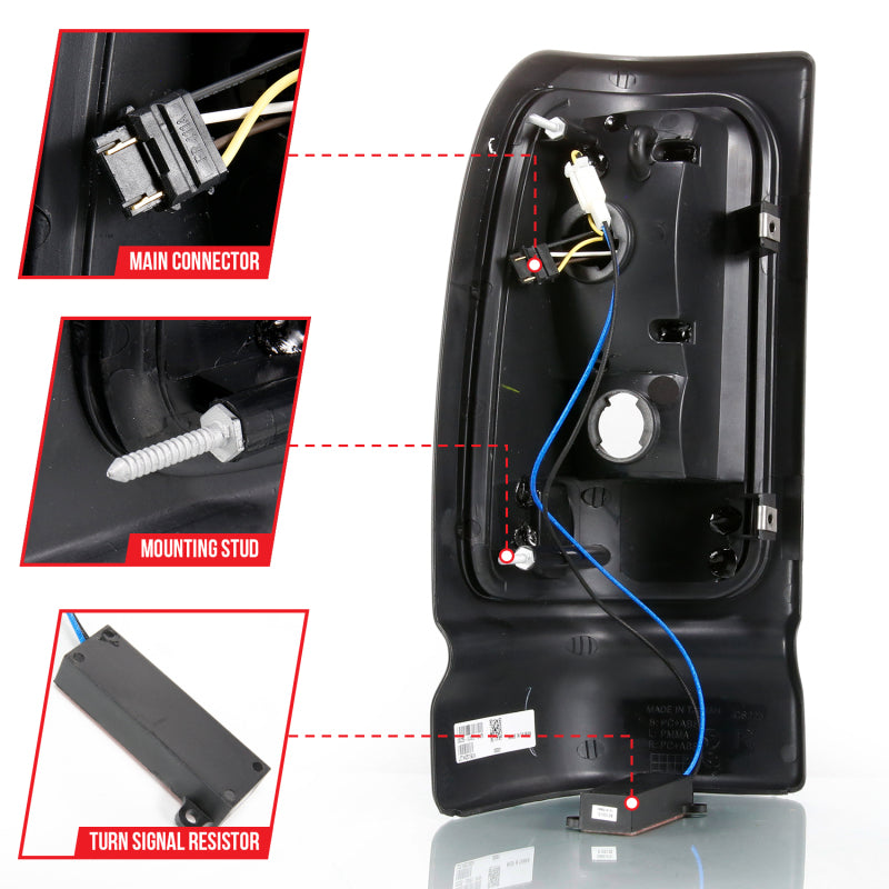 ANZO 1994-2001 Dodge Ram 1500 LED Taillights Plank Style Black w/Clear Lens - Burkken Auto Parts