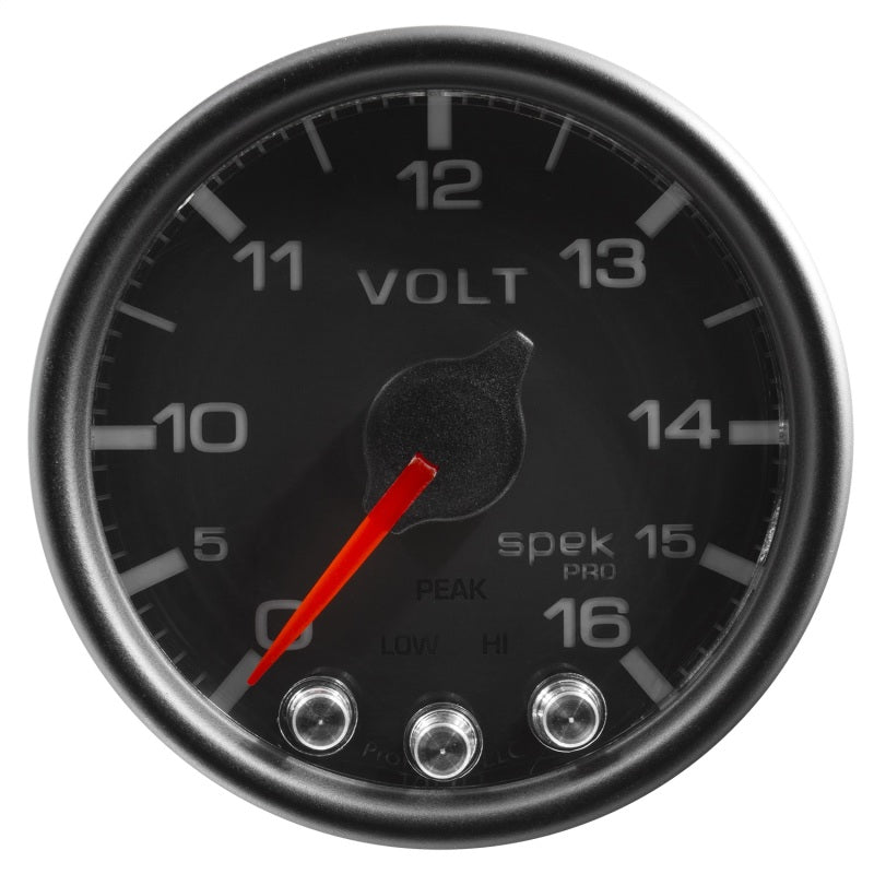 Autometer Spek-Pro Gauge Voltmeter 2 1/16in 16V Stepper Motor W/Peak & Warn Blk/Blk - Burkken Auto Parts