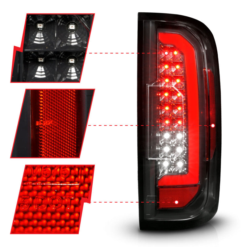ANZO 15-21 GMC Canyon Full LED Taillights w/ Red Lightbar Black Housing/Clear Lens - Burkken Auto Parts