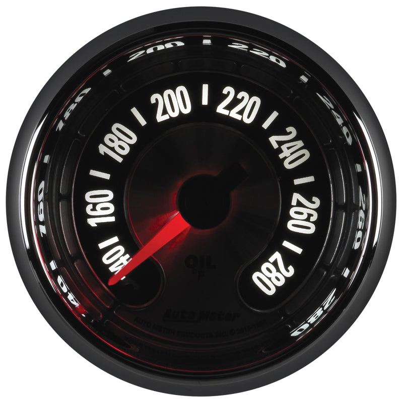 Autometer American Muscle 2-1/16in Full Sweep Electric Digital Stepper 140-280 Deg F Oil Temp Gauge - Burkken Auto Parts