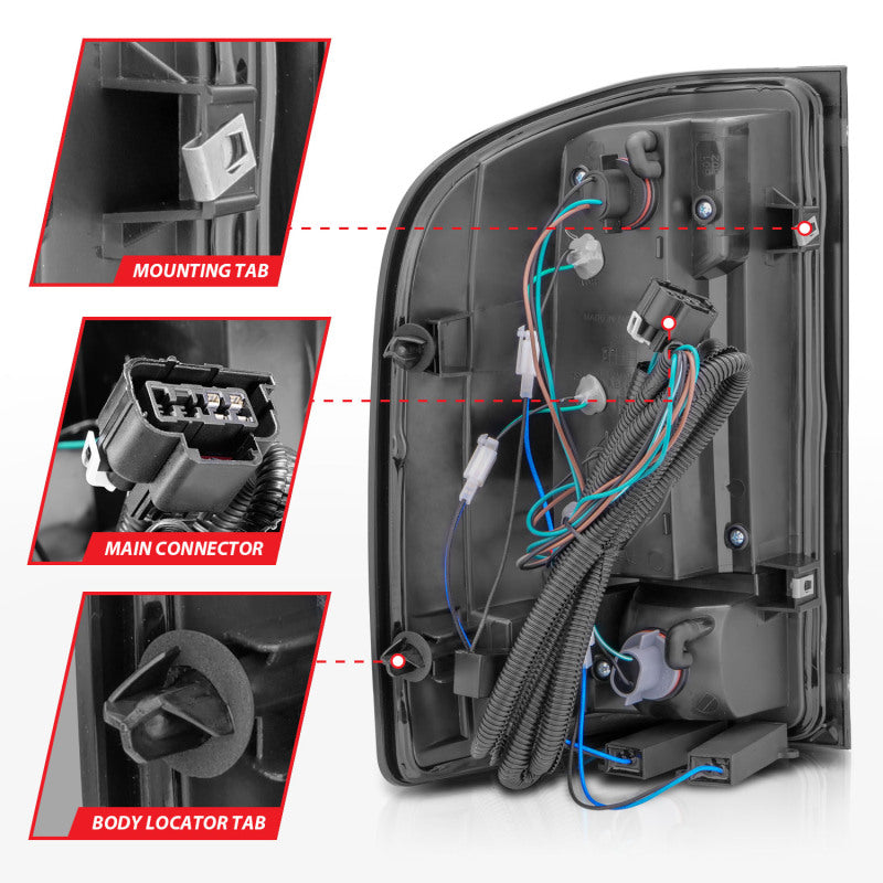 ANZO 2007-2013 Chevrolet Silverado1500/ 2500/ 3500 LED Tail Lights w/ Light Bar Black Housing Smoke - Burkken Auto Parts