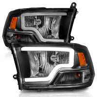 ANZO 2009-2018 Dodge Ram 1500 Crystal Headlights w/ Light Bar Black Housing - Burkken Auto Parts