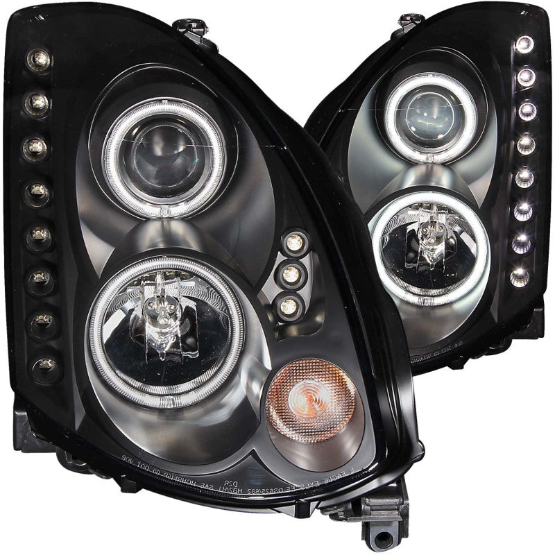 ANZO 2003-2007 Infiniti G35 Projector Headlights w/ Halo Black (CCFL) (HID Compatible) - Burkken Auto Parts