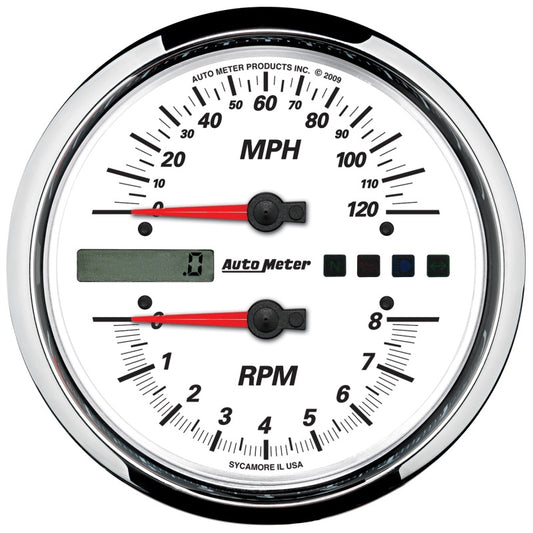 Autometer Pro-Cycle Gauge Tach/Speedo 4 1/2in 8K Rpm/120 Mph White - Burkken Auto Parts