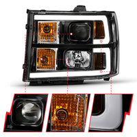 ANZO 2007-2013 GMC Sierra 1500 Projector Headlight Plank Style Black w/ Clear Lens Amber - Burkken Auto Parts