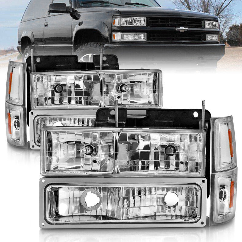 ANZO 88-98 Chevrolet C1500 Crystal Headlights Chrome w/ Signal and Side Marker Lights - Burkken Auto Parts