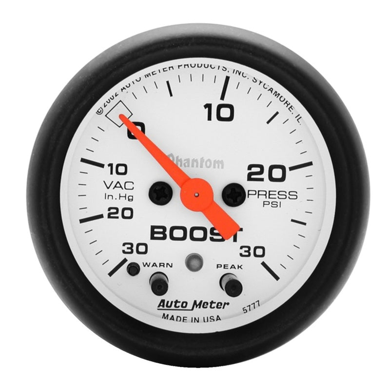 Autometer Phantom 52mm Boost 30 in Hg-Vac/30 PSI FS Electronic Vacuum/Boost w/ Peak Memory & Warning - Burkken Auto Parts