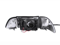 ANZO 1987-1993 Ford Mustang Crystal Headlights Black w/ Corner Lights 3pc - Burkken Auto Parts