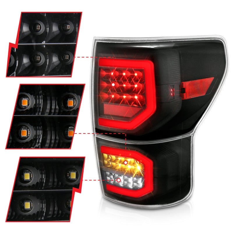 ANZO 2007-2013 Toyota Tundra LED Taillights Plank Style Black w/Clear Lens - Burkken Auto Parts