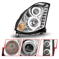 ANZO 2003-2007 Infiniti G35 Projector Headlights w/ Halo Chrome (CCFL) (HID Compatible) - Burkken Auto Parts