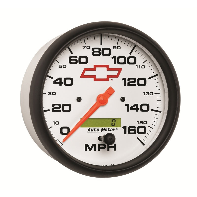 AutoMeter Gauge Speedometer 5in. 160MPH Elec. Programmable Chevy Red Bowtie White - Burkken Auto Parts