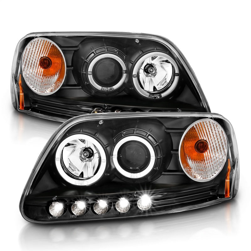 ANZO 1997.5-2003 Ford F-150 Projector Headlights w/ Halo and LED Black 1pc - Burkken Auto Parts