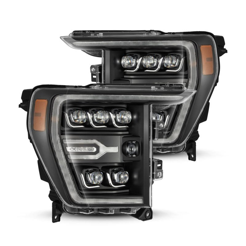 AlphaRex 21-22 Ford F-150 NOVA LED Proj Headlights Plank Style Blk w/Activ Light/Seq Signal - Burkken Auto Parts