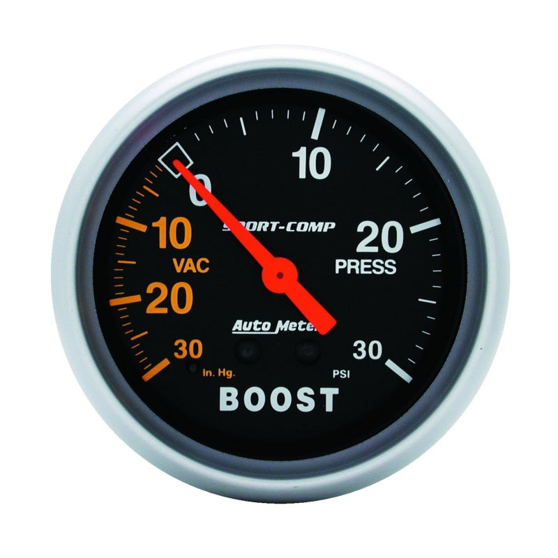 Autometer Sport-Comp 2-5/8in 30 IN HG/30 PSI Mechanical Boost/Vacuum Gauge - Burkken Auto Parts