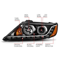 ANZO 2011-2013 Kia Sorento Projector Headlights w/ Halo Black (CCFL) - Burkken Auto Parts