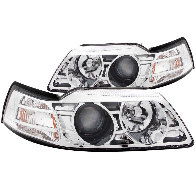 ANZO 1999-2004 Ford Mustang Projector Headlights Chrome - Burkken Auto Parts
