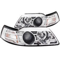 ANZO 1999-2004 Ford Mustang Projector Headlights Chrome - Burkken Auto Parts