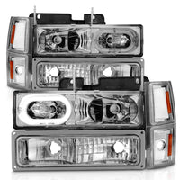 ANZO 88-98 Chevrolet C1500 Crystal Headlights Chrome Housing w/ Signal and Side Marker Lights - Burkken Auto Parts
