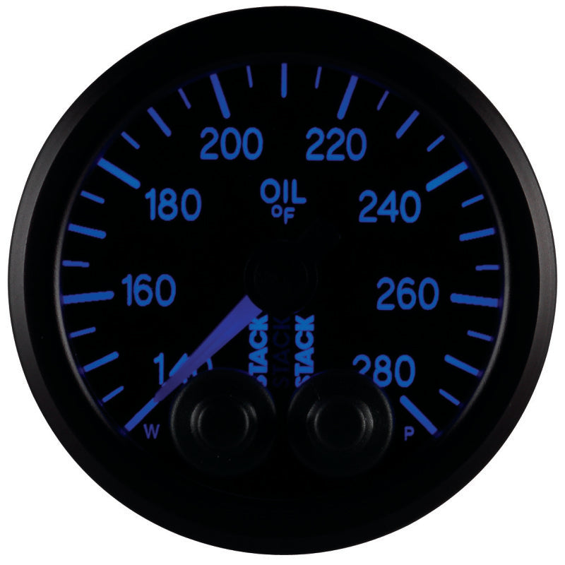 Autometer Stack Instruments 52mm 140-280 Deg F 1/8in NPTF Male Pro Control Oil Temp Gauge - Black - Burkken Auto Parts