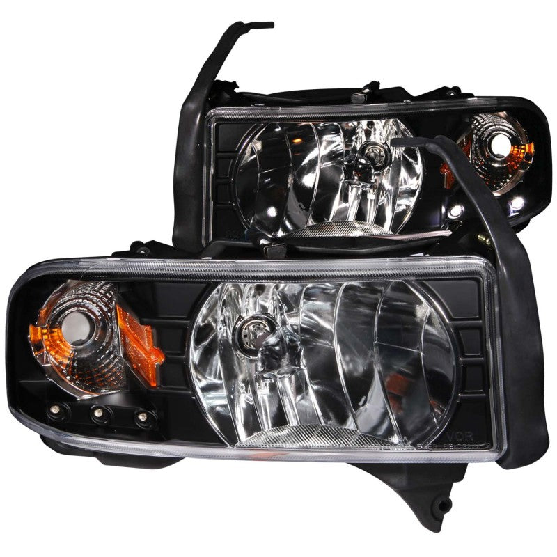 ANZO 1994-2001 Dodge Ram Crystal Headlights Black w/ LED - Burkken Auto Parts