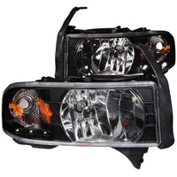 ANZO 1994-2001 Dodge Ram Crystal Headlights Black w/ LED - Burkken Auto Parts