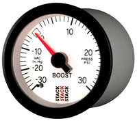 Autometer Stack 52mm -30INHG to +30 PSI (Incl T-Fitting) Mechanical Boost Pressure Gauge - White - Burkken Auto Parts