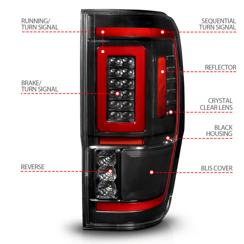 ANZO 19-22 Ford Ranger Full LED Taillights w/ Lightbar Sequential Signal Black Housing/Clear Lens - Burkken Auto Parts