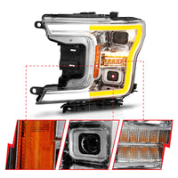 ANZO 18-20 Ford F-150 (w/o Fctry LED) Full LED Proj Headlights w/Light Bar Swtchbk Seq. Chrome w/Int - Burkken Auto Parts