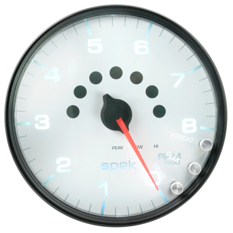 Autometer Spek-Pro Gauge Tachometer 5in 8K Rpm W/Shift Light & Peak Mem White/Black - Burkken Auto Parts