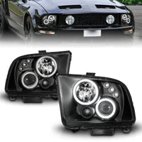 ANZO 2005-2009 Ford Mustang Projector Headlights w/ Halo Black - Burkken Auto Parts