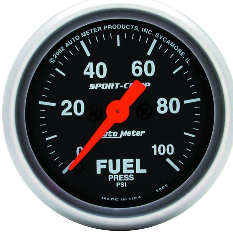 Autometer Sport-Comp 52mm 0-100 PSI Electronic Fuel Pressure Gauge - Burkken Auto Parts