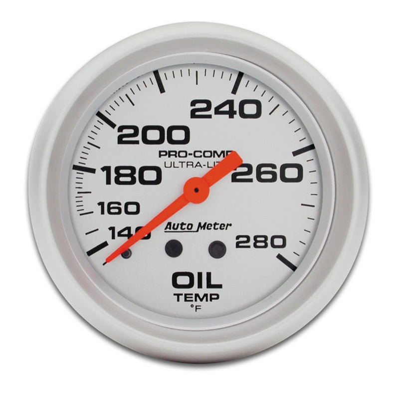 Autometer Ultra-Lite 66.7mm Mechanical 140-280 Degree F Oil Temperature Gauge w/ 6in Tubing - Burkken Auto Parts