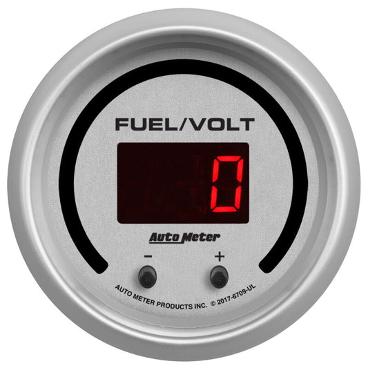 Autometer 52.4mm Silver Switchable 0-100 Fuel Level/8-18V Voltmeter Ultra-Lite Elite Digital Gauge - Burkken Auto Parts