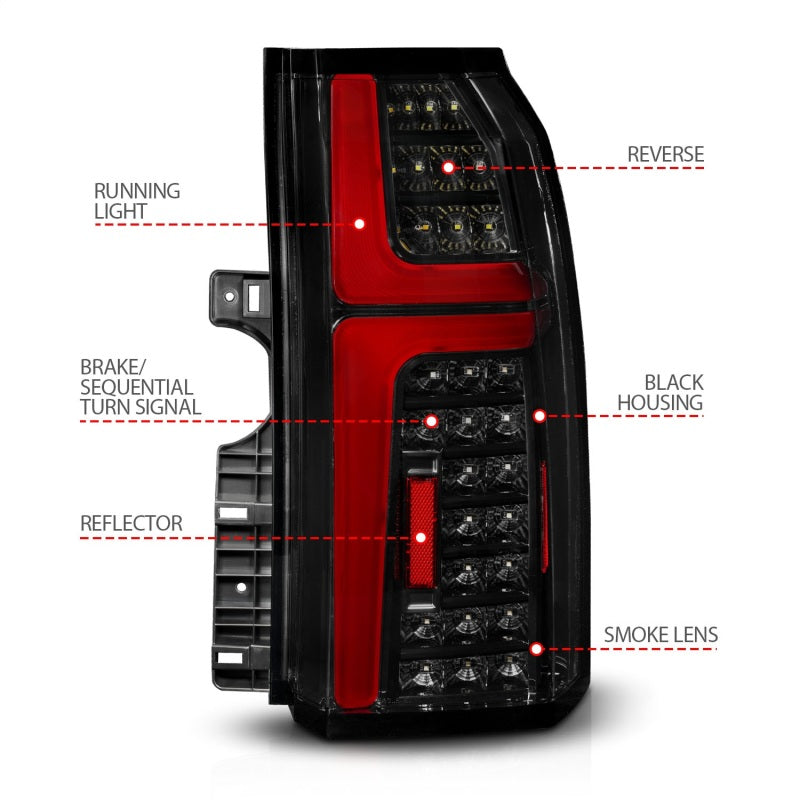 ANZO 15-20 Chevrolet Tahoe Sequential LED Tube Taillights Black - Burkken Auto Parts