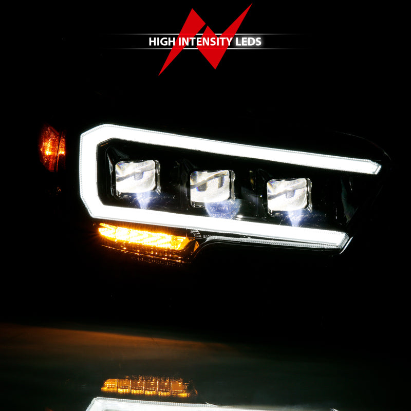 ANZO 2016-2018 Toyota Tacoma LED Projector Headlights Plank Style Black w/ Amber - Burkken Auto Parts